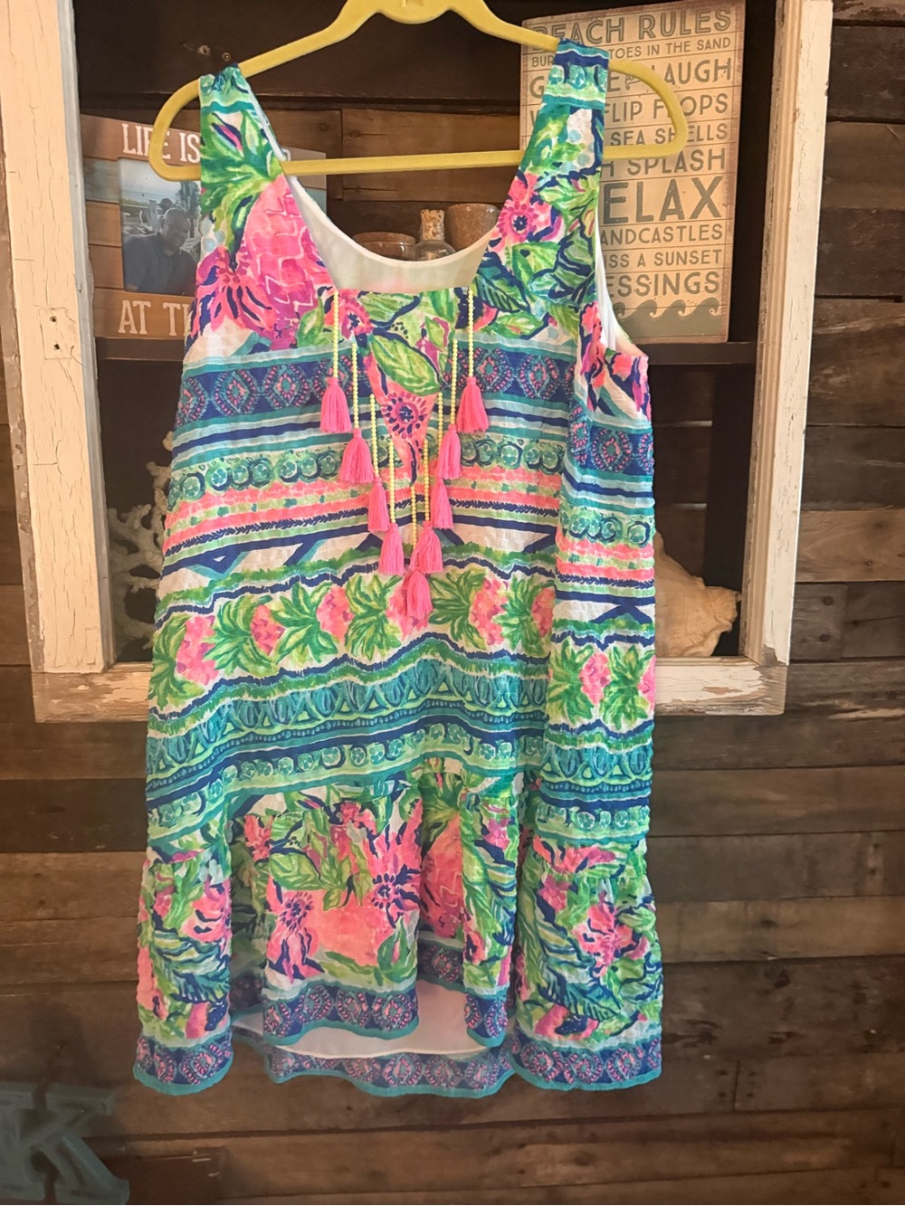 Lilly Pulitzer Gabriella Daquari ShackPink & Green Floral Tassel Midi Dress